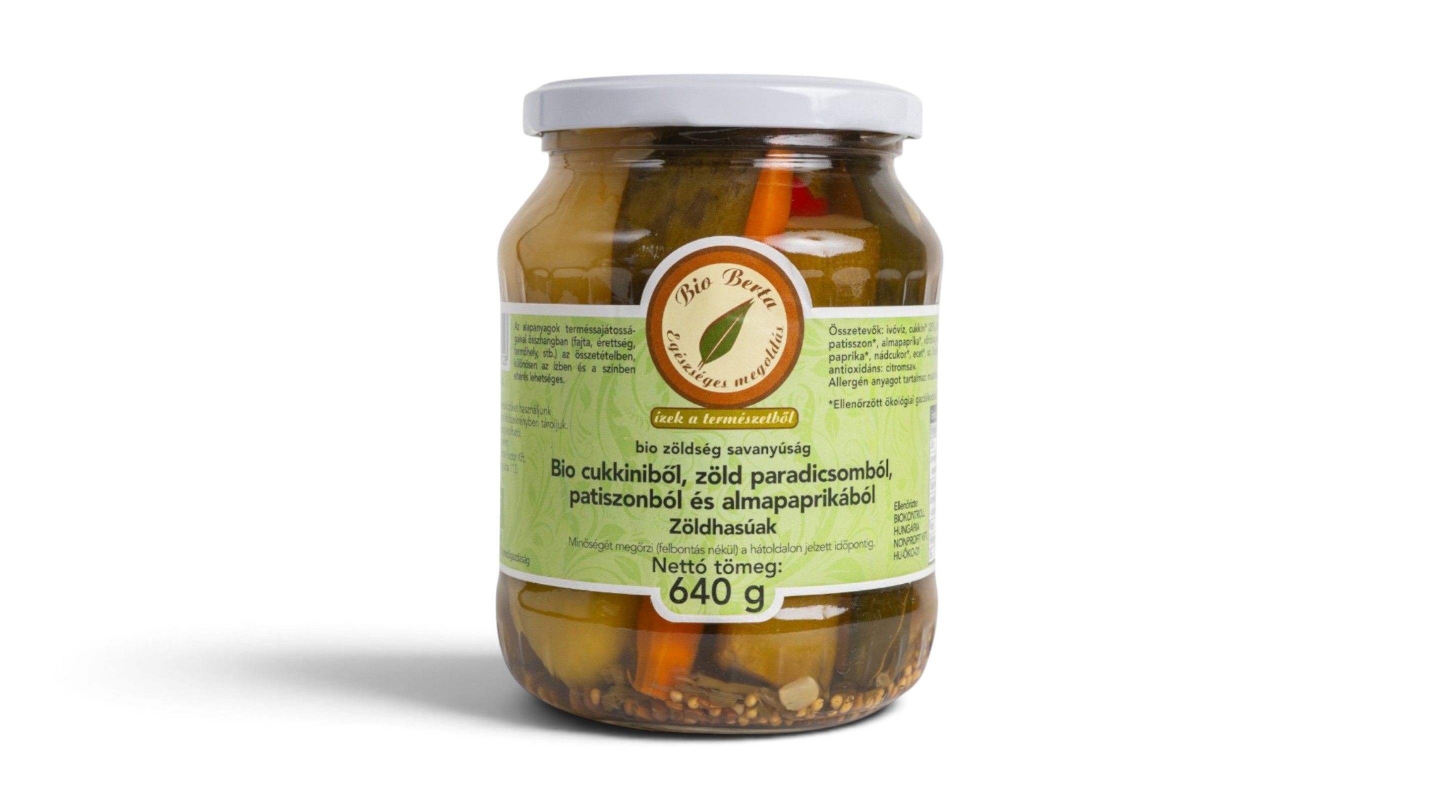 Image of Bio Zöldhasúak - savanyúság cukkini, zöld paradicsom, patiszon,almapaprika (720ml)